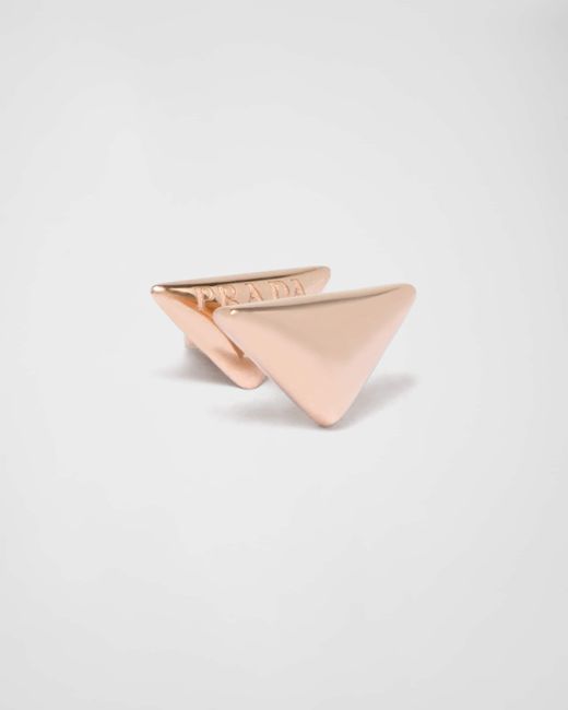 Prada White Eternal Gold Nano Triangle Mono Earring In Pink Gold