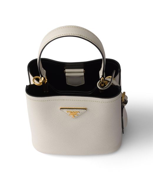 Prada White Panier Mini Saffiano Leather Bag, Chalk