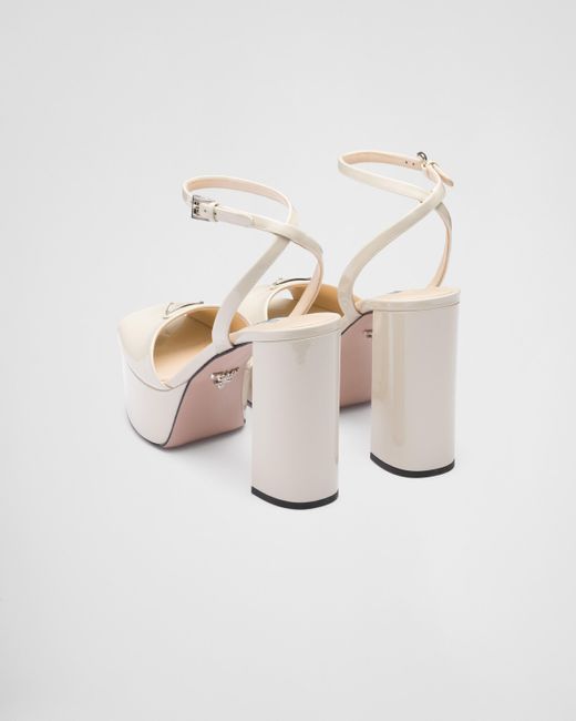 Prada White Patent Leather Platform Sandals 115
