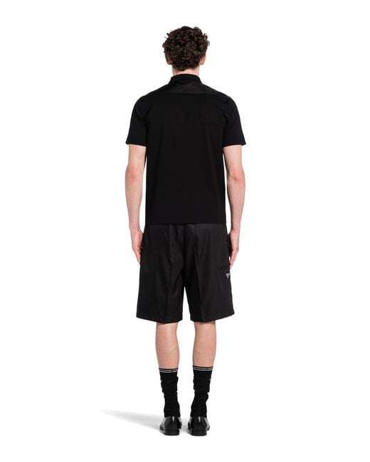 Polo De Algodón Elástico Y Detalles De Re-Nylon, Hombre, Talla Prada de hombre de color Black