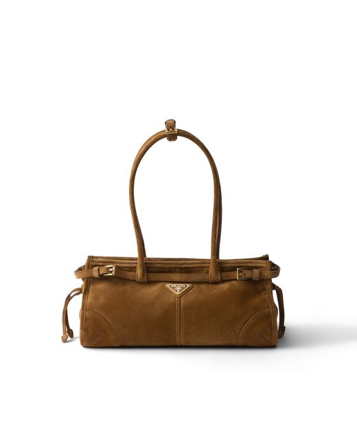 Prada Metallic Bonnie Medium Suede Handbag