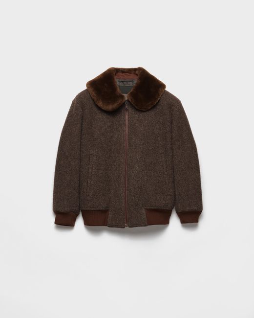 Prada Brown Wool Blouson Jacket With Shearling Collar for men