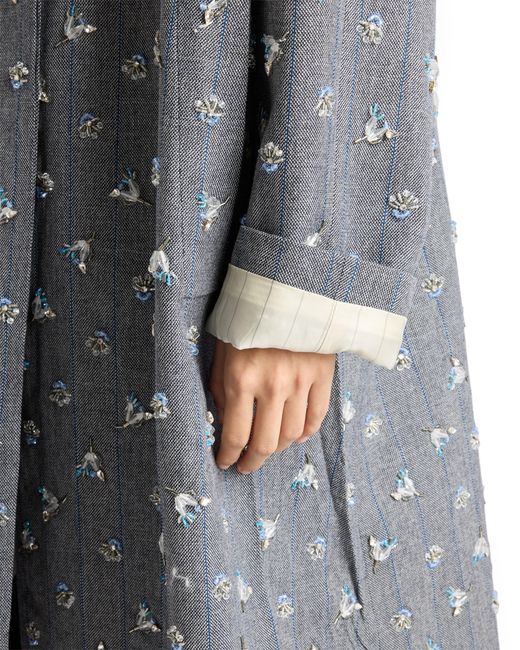 Prada Gray Single-Breasted Embroidered Pinstripe Coat
