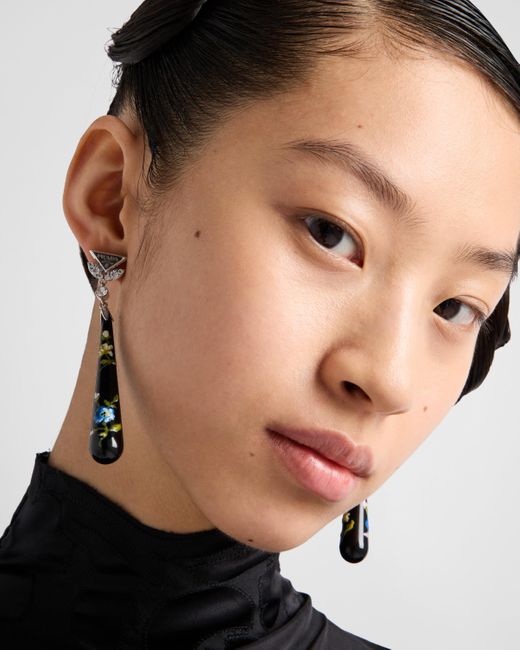 Prada White Plexiglas And Metal Earrings