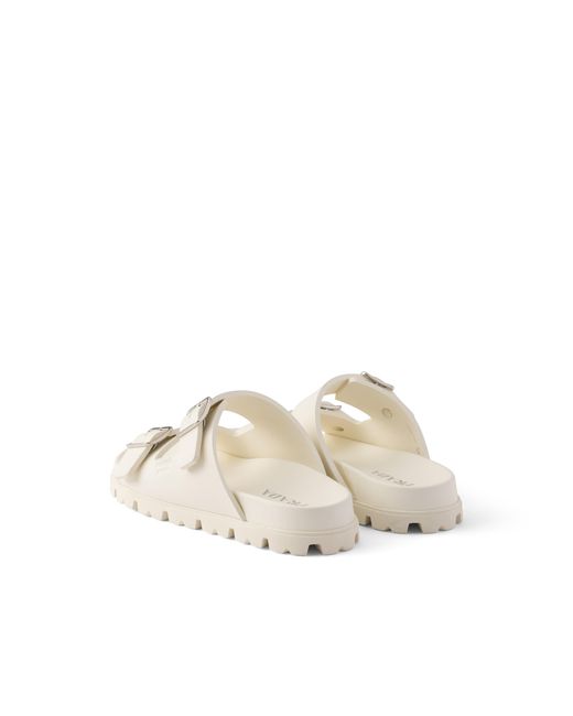 Prada White Rubber Slides, Ivory, Size 35