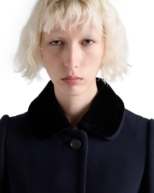 Prada Blue Single-Breasted Natté Fabric Coat