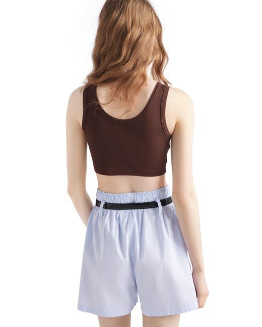 Prada Brown Ribbed Triangle Crop Top