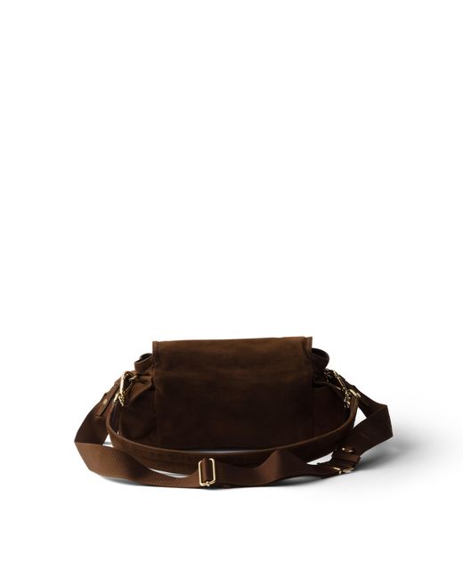 Prada Brown Explore Medium Suede Shoulder Bag