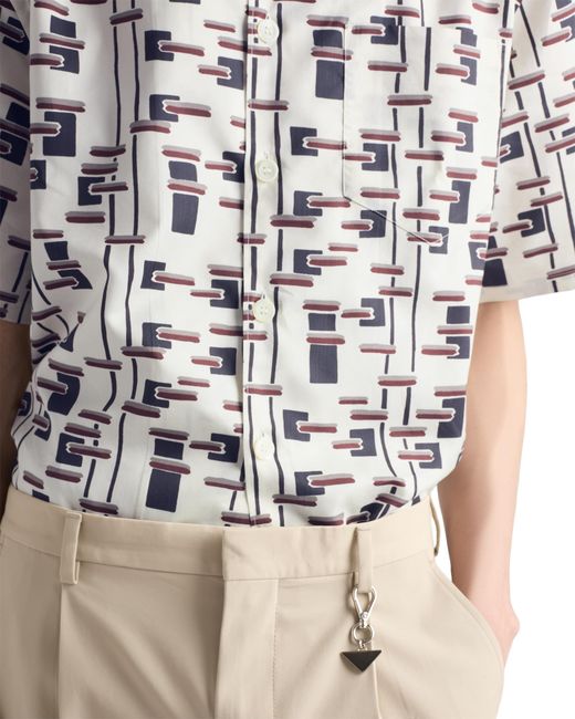 Prada White Printed Cotton Blend Shirt, Natural/Burgundy for men