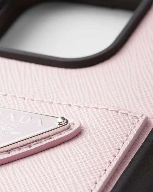 Prada Pink Saffiano Leather Cover For Iphone 15 Pro