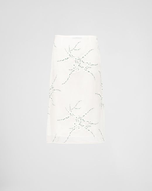 Prada White Embroidered Organza Midi-skirt