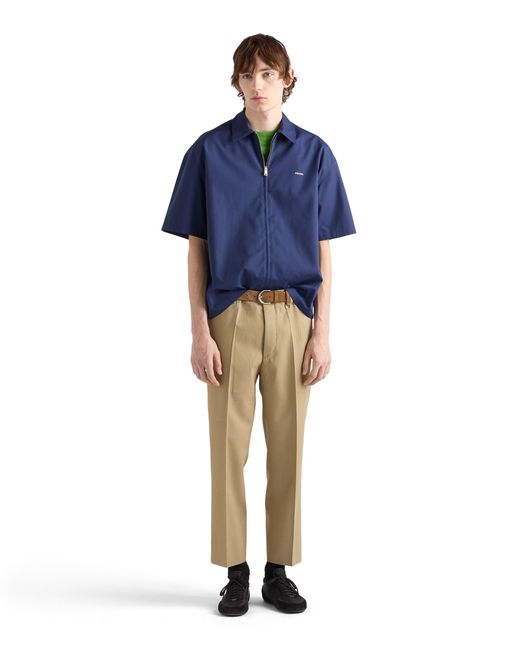 Prada Short-Sleeved Technical Cotton Shirt, Bluette for men