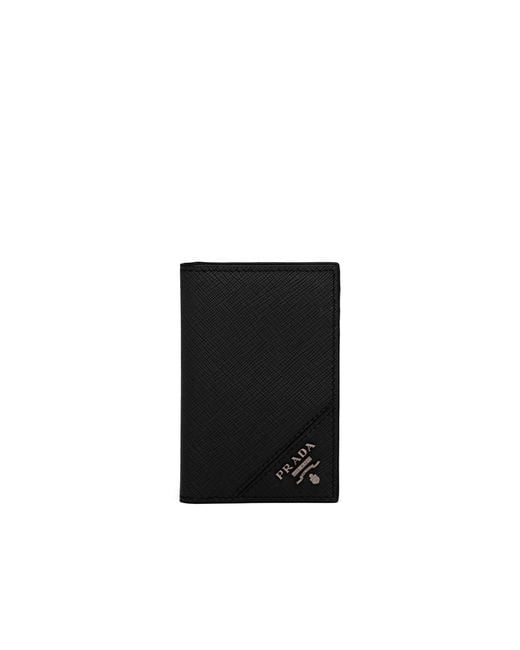 Prada Black Leather Credit Card Holder for men