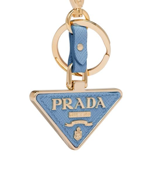 Prada Blue Saffiano Leather And Metal Keychain