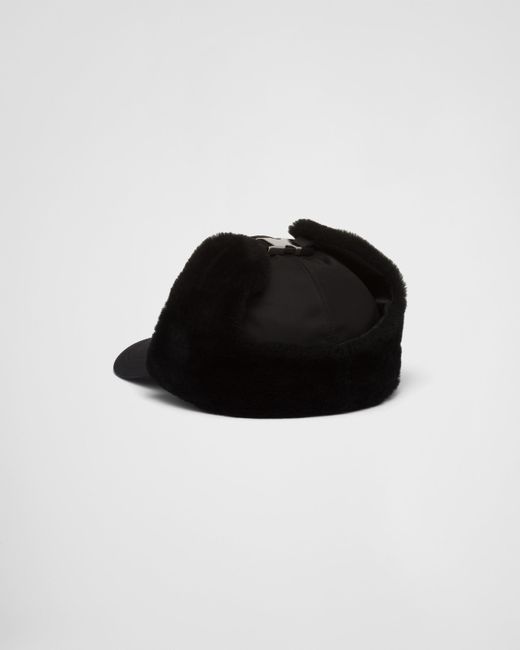 Prada Black Re-nylon And Shearling Hat for men