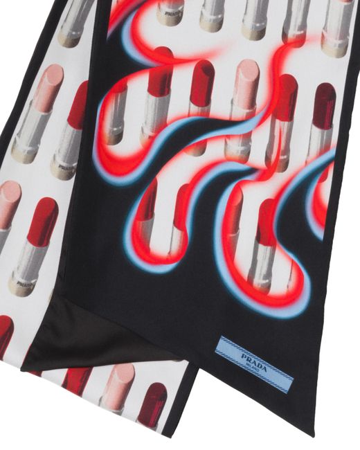 Prada Red Double Match Lipstick Printed Silk Scarf