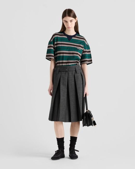 T-Shirt Raye En Coton Prada en coloris Green