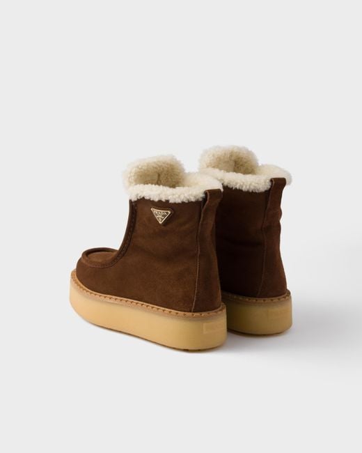 Prada Brown Suede And Shearling Booties