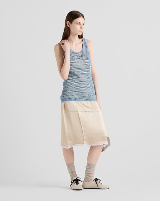 Prada Blue Sleeveless Cotton Mesh Top