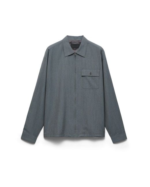 Prada Blue Wool Zipper Shirt for men