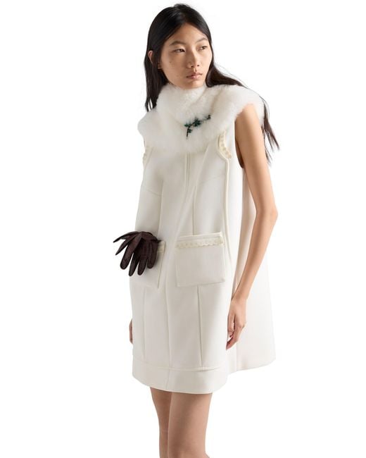 Prada White Embroidered Natté Fabric Mini-Dress