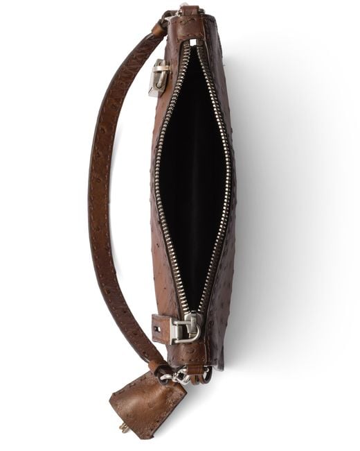 Prada Brown Antiqued Ostrich Leather Mini-Bag for men