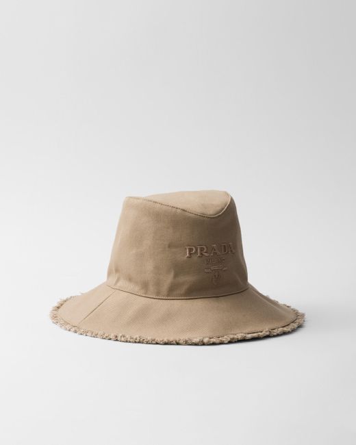 Prada Natural Fischerhut Mit Logo-Stickerei