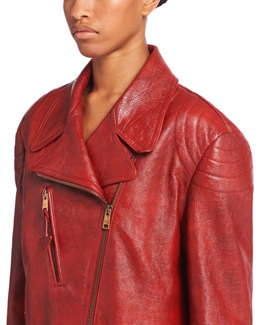 Prada Red Leather Biker Jacket