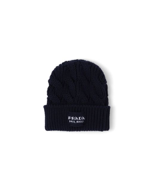 Prada Blue Cable-knit Wool Beanie for men