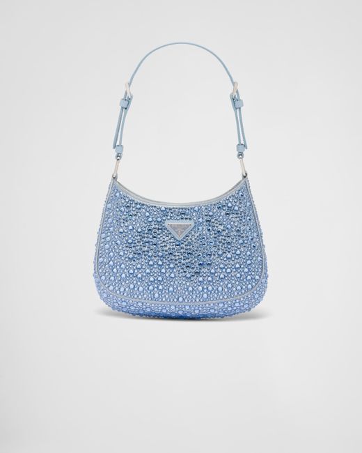 Prada Blue Cleo Satin Bag With Crystals