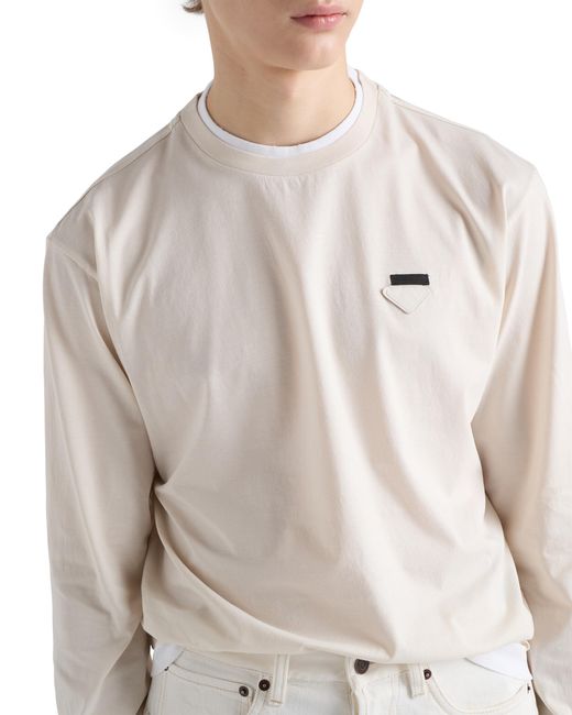 Prada White Long-Sleeved Cotton T-Shirt for men