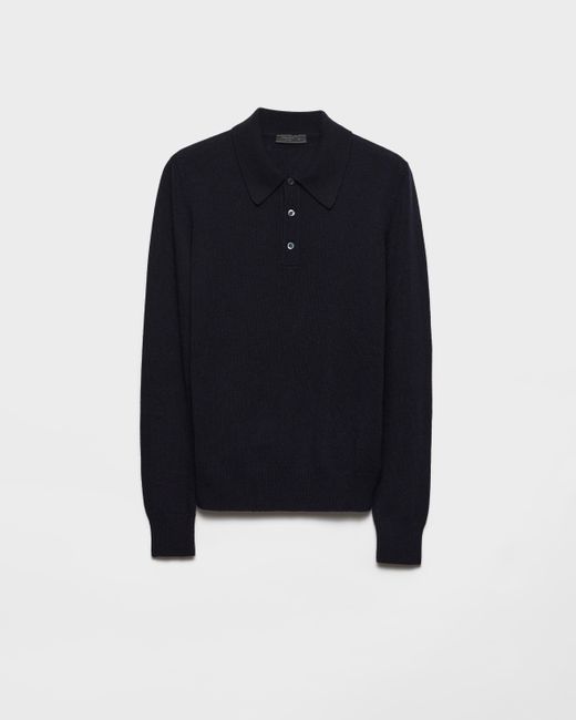 Prada Blue Cashmere Polo Shirt for men