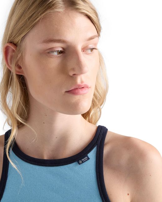 Prada Ribbed Knit Tank Top, Lightblue