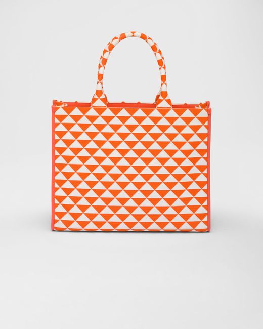 Prada Orange Large Symbole Embroidered Fabric Handbag