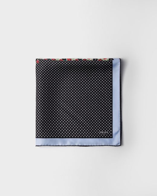 Prada Black Printed Silk Twill Scarf, 55 X 55 Cm