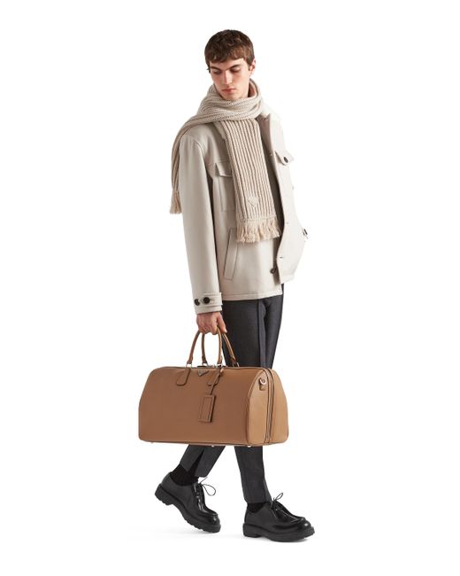 Bolsa De Lona En Piel Saffiano Prada de color Natural