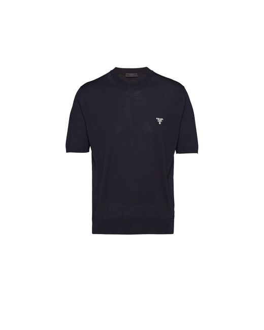 Prada Blue Superfine Wool Crew-Neck Sweater