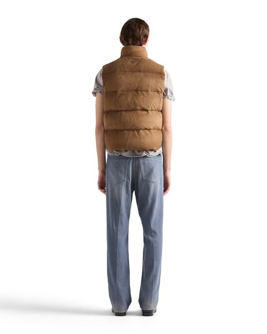 Prada Brown Suede Down Vest, Light for men
