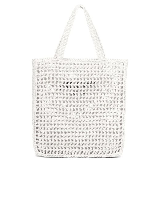 Prada White Crochet Tote Bag