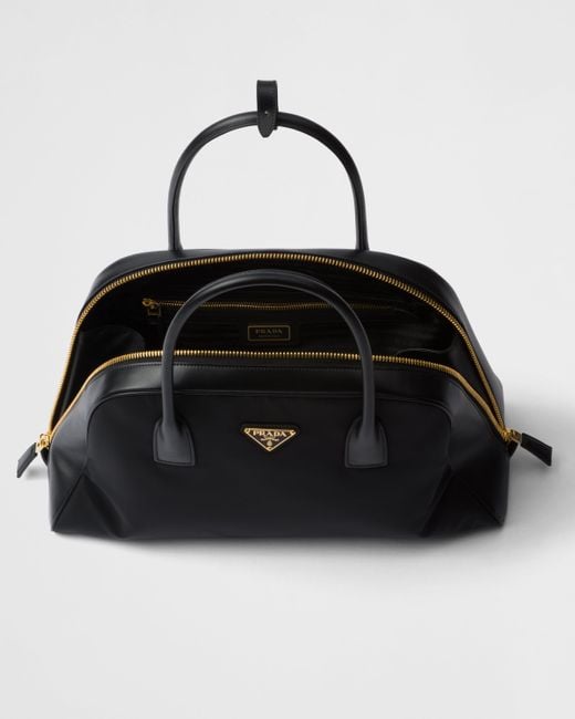 Prada Black Large Re-Nylon And Leather Top-Handle Bag