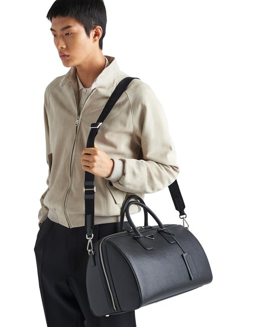 Bolsa De Viaje De Piel Saffiano Prada de color Black