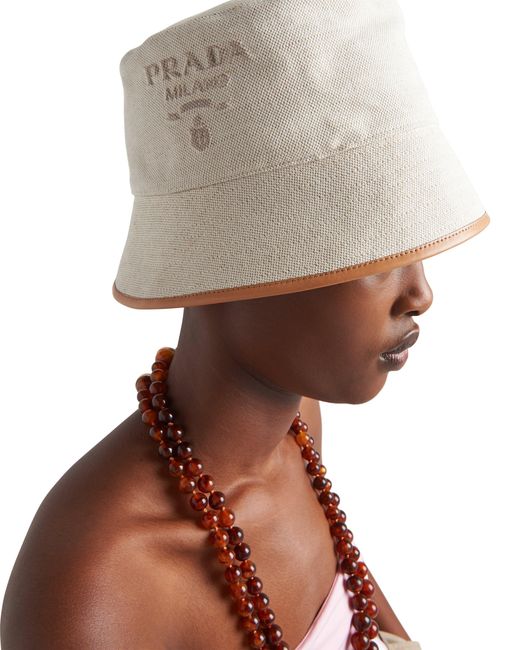 Prada White Linen Blend Bucket Hat