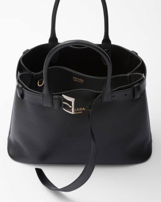Prada Black Große Buckle Handtasche Aus Leder Mit Gürtel
