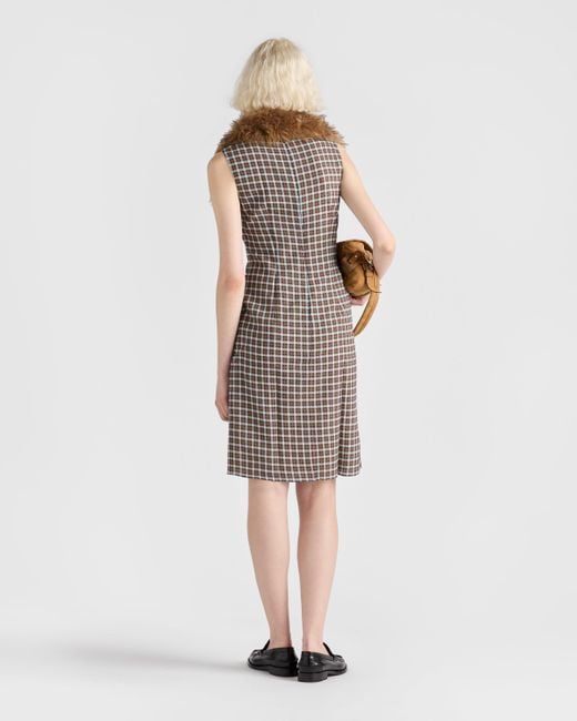 Prada Natural Checked Georgette Dress