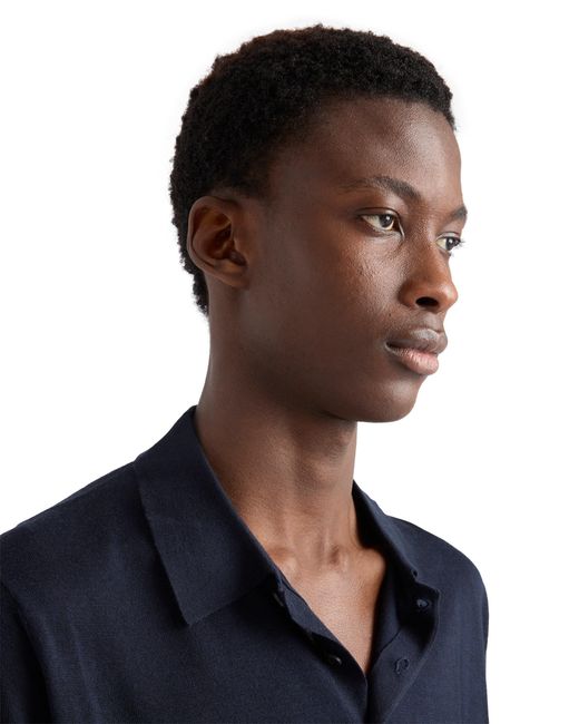 Prada Blue Cashmere And Silk Polo Shirt for men