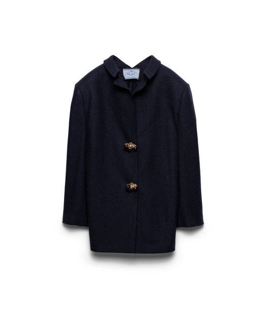 Prada Blue Shetland Wool Jacket With Jewel Buttons