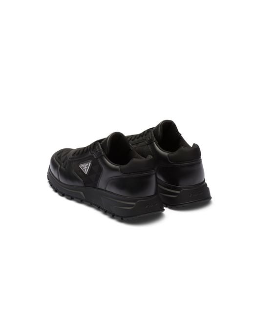 Prada Black Re-Nylon Brand-Plaque Leather And Nylon High-Top Trainers for men