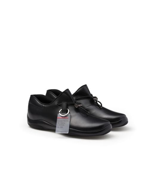 Prada Black Toblach Leather Sneakers for men