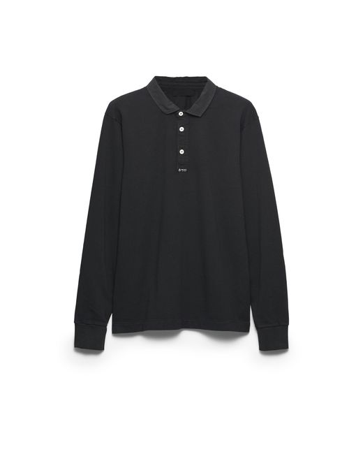 Prada Black Long-Sleeved Cotton Polo Shirt, Carbone for men