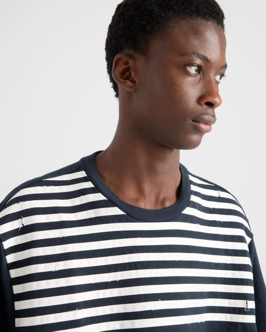 Prada Oversize-T-Shirt Aus Gestreifter Baumwolle in Blue für Herren